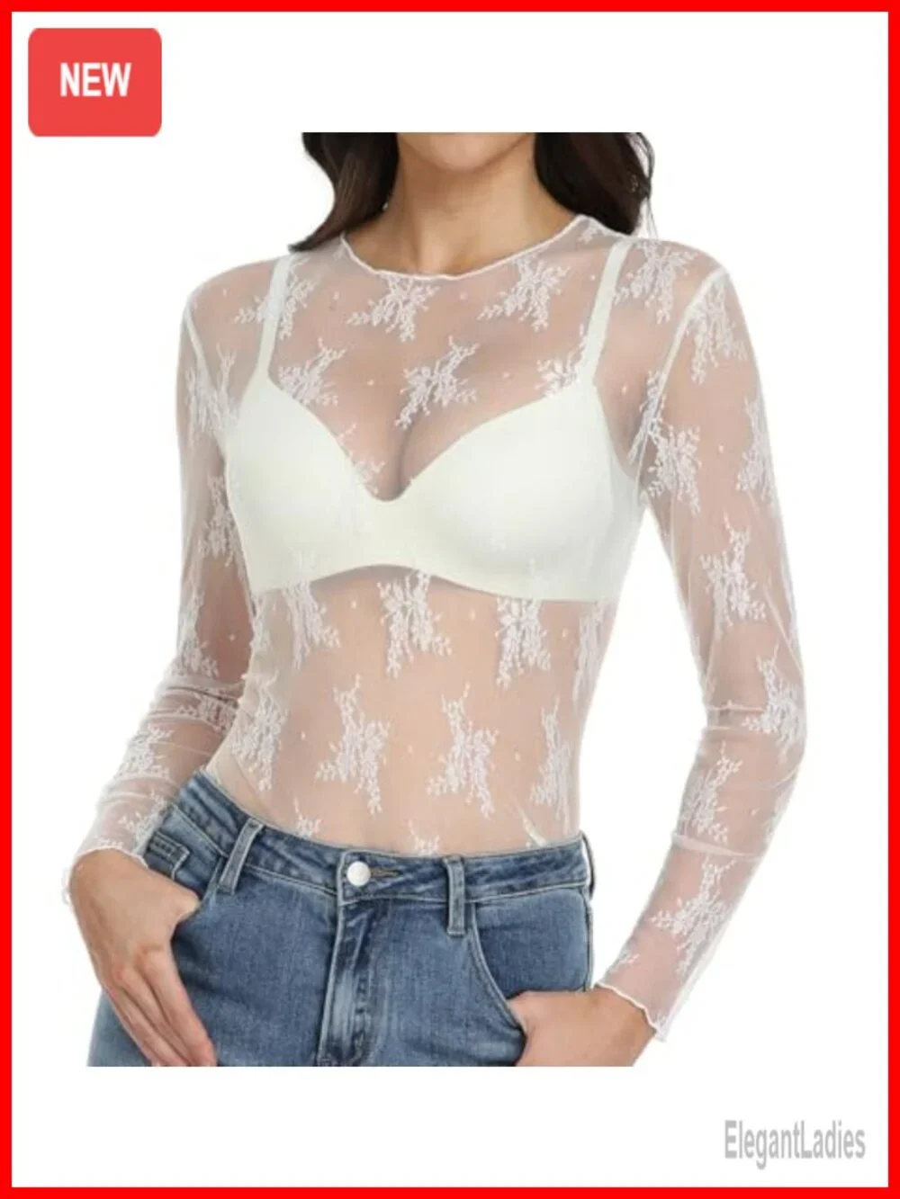 Sheer Mesh Long Sleeve Floral Blouse Mock Neck Ruffle Top Sexy Clubwear